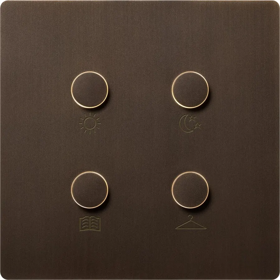 One keypad at the bed — an engraved bronze keypad